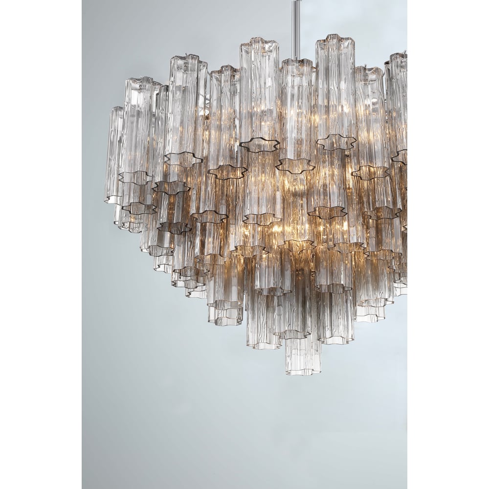 Aurora Murano Chandelier Glass Tube Layered Amber - Lamp Copper