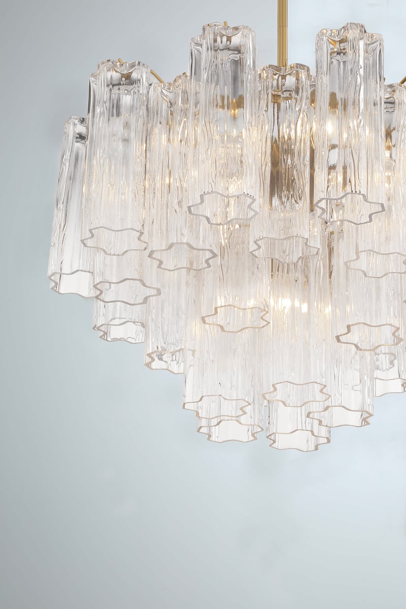 Aurora Murano Chandelier Glass Tube Layered Amber - Lamp Copper