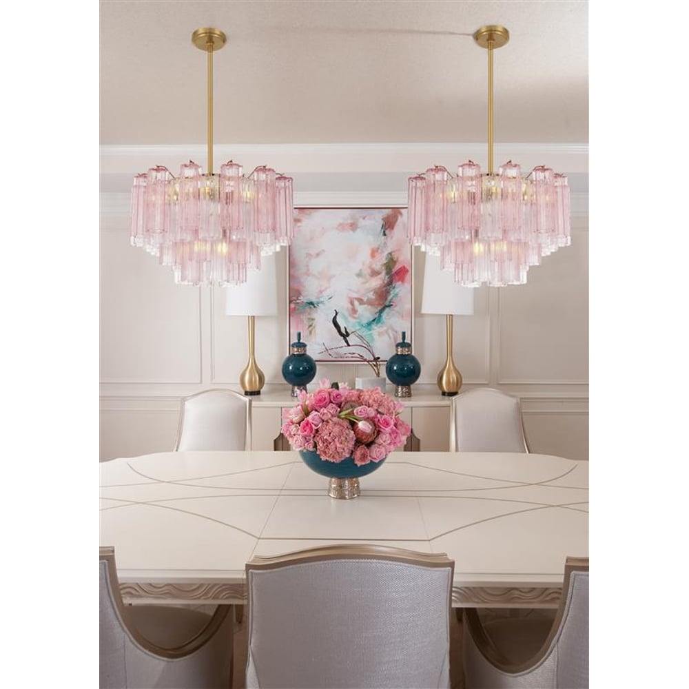 Aurora Murano Chandelier Glass Tube Layered Amber - Lamp Copper