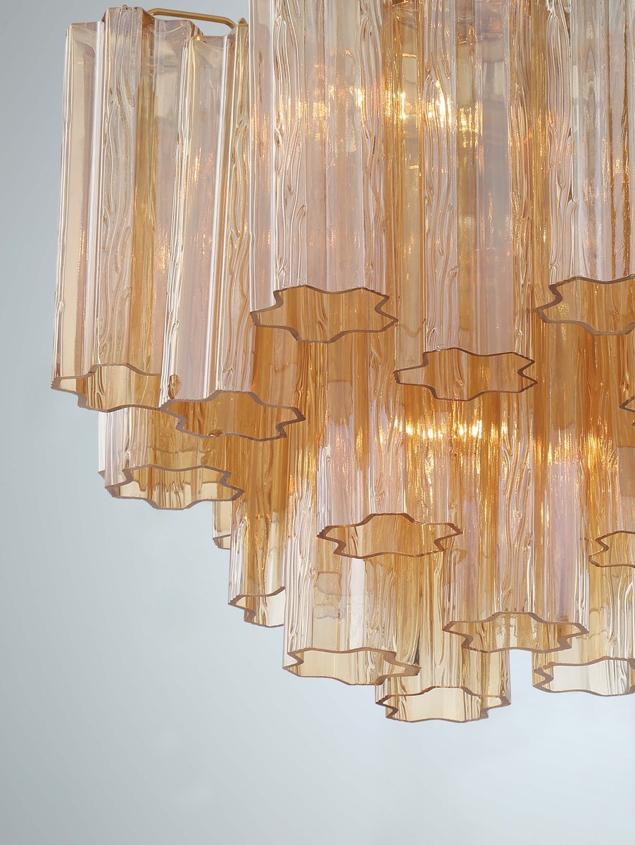 Aurora Murano Chandelier Glass Tube Layered Amber - Lamp Copper