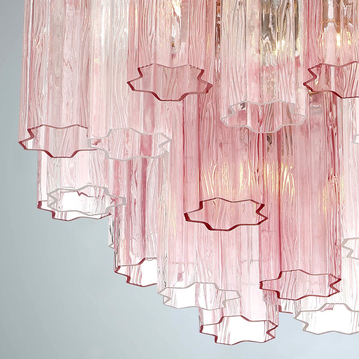 Aurora Murano Chandelier Glass Tube Layered Amber - Lamp Copper