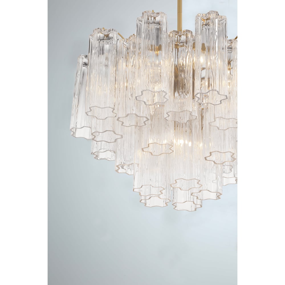 Aurora Murano Chandelier Glass Tube Layered Amber - Lamp Copper
