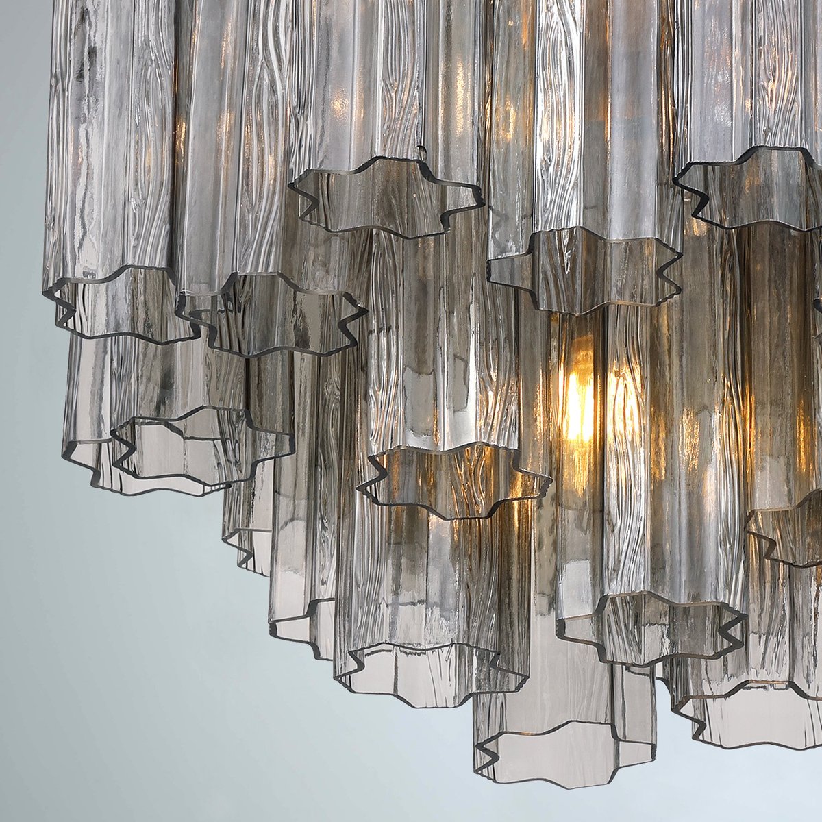Aurora Murano Chandelier Glass Tube Layered Amber - Lamp Copper