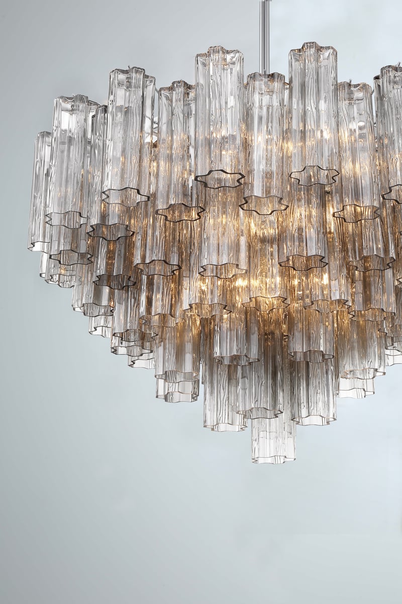 Aurora Murano Chandelier Glass Tube Layered Amber - Lamp Copper
