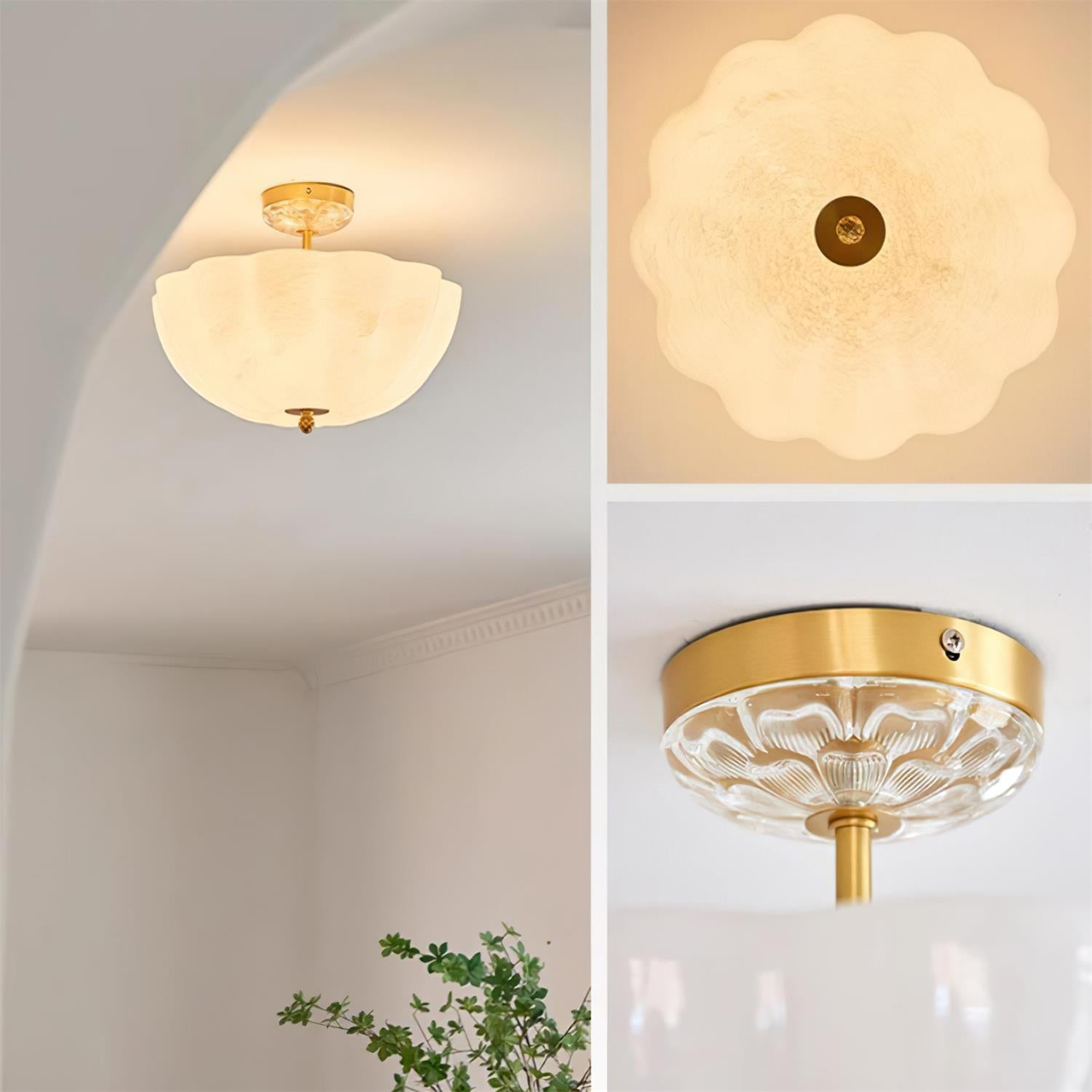 Ceiling Light Brass and Glass with Elegant Petal Silhouette Modern - Lamp Copper