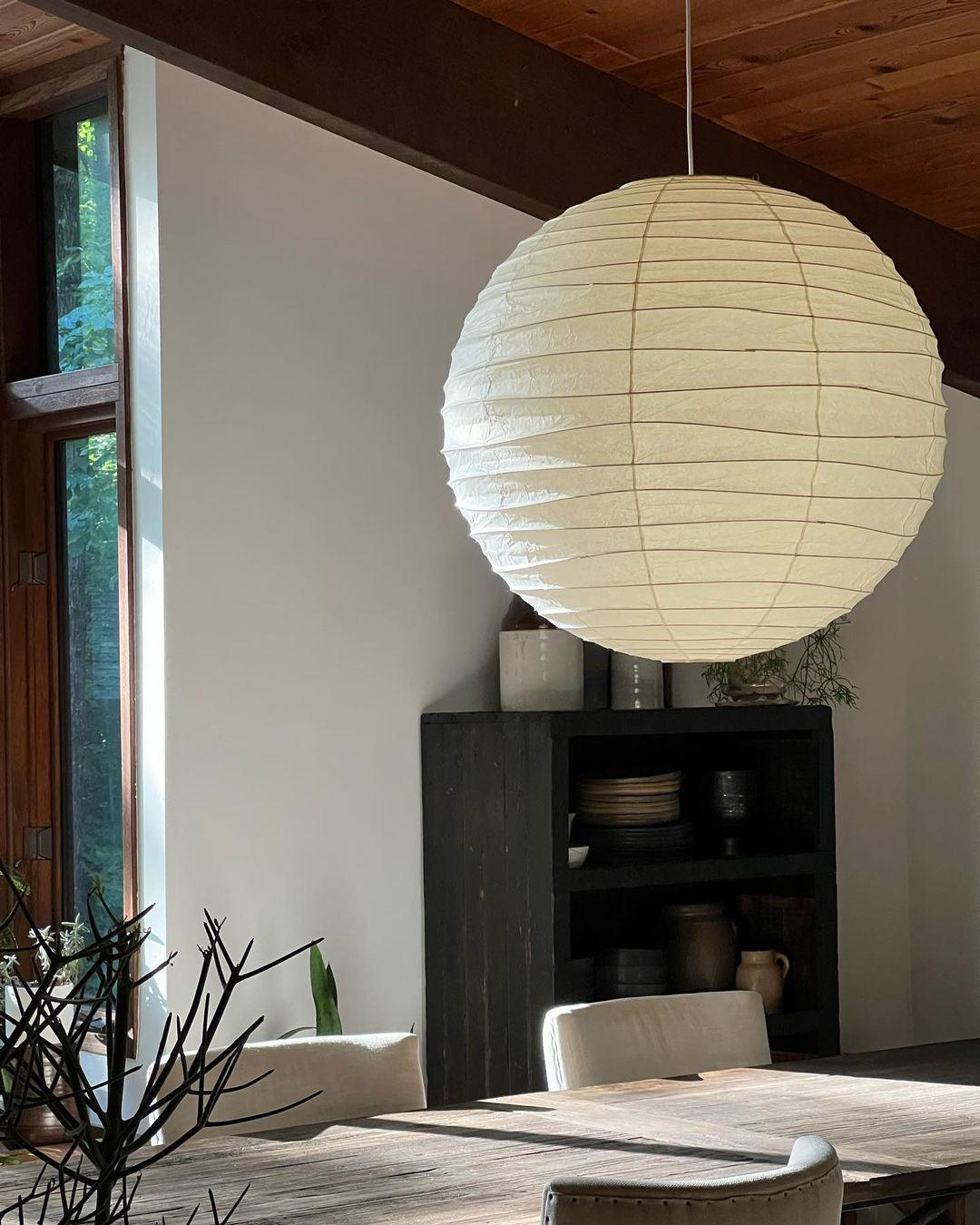 Luna Pendant Light Japanese Paper Globe - Lamp Copper