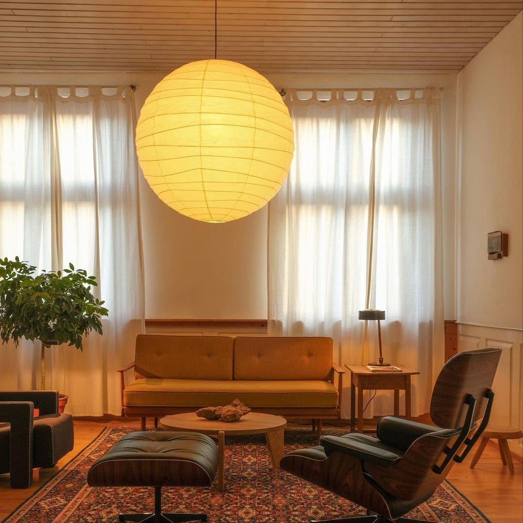 Luna Pendant Light Japanese Paper Globe - Lamp Copper