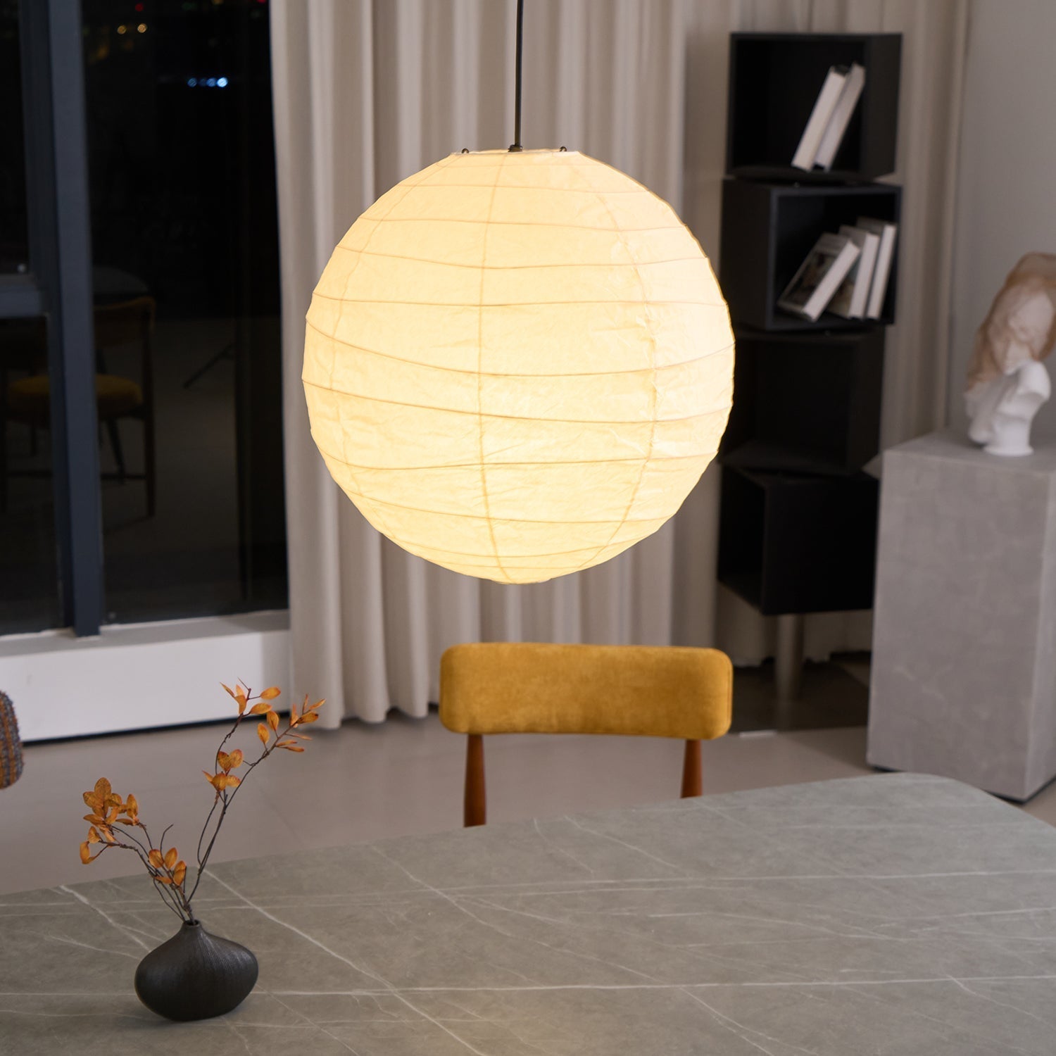 Luna Pendant Light Japanese Paper Globe - Lamp Copper
