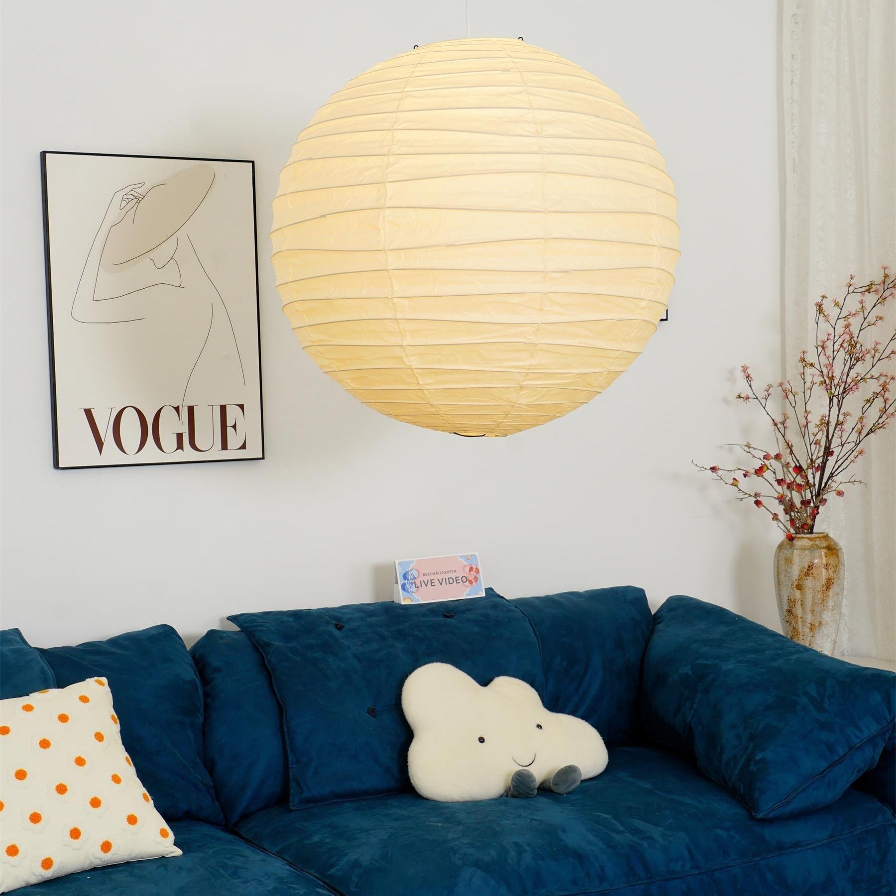 Luna Pendant Light Japanese Paper Globe - Lamp Copper