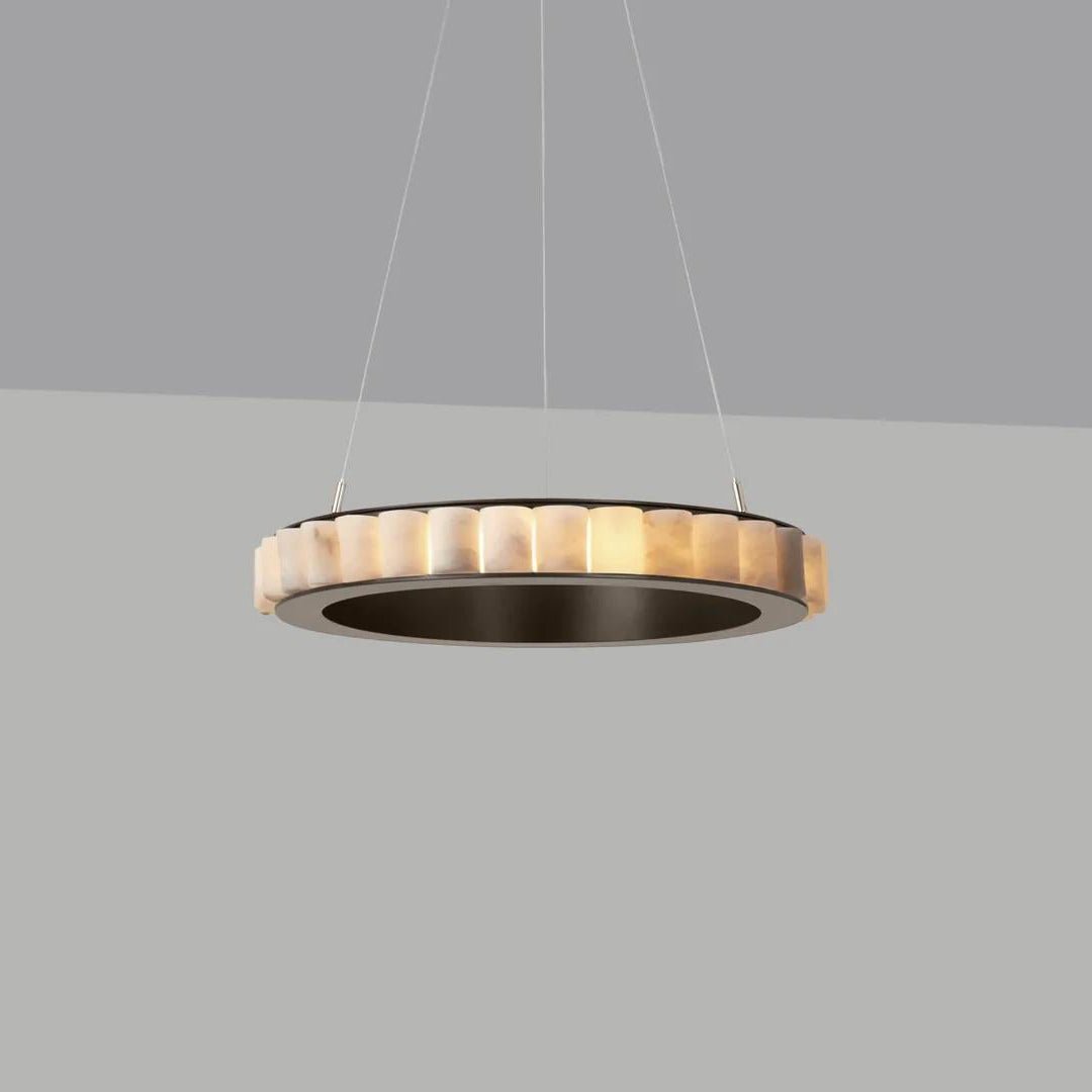 Orion Double Ring Alabaster Chandelier - Lamp Copper