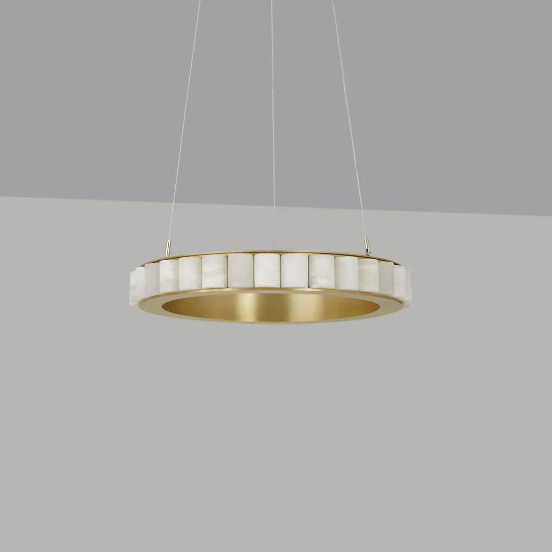 Orion Double Ring Alabaster Chandelier - Lamp Copper