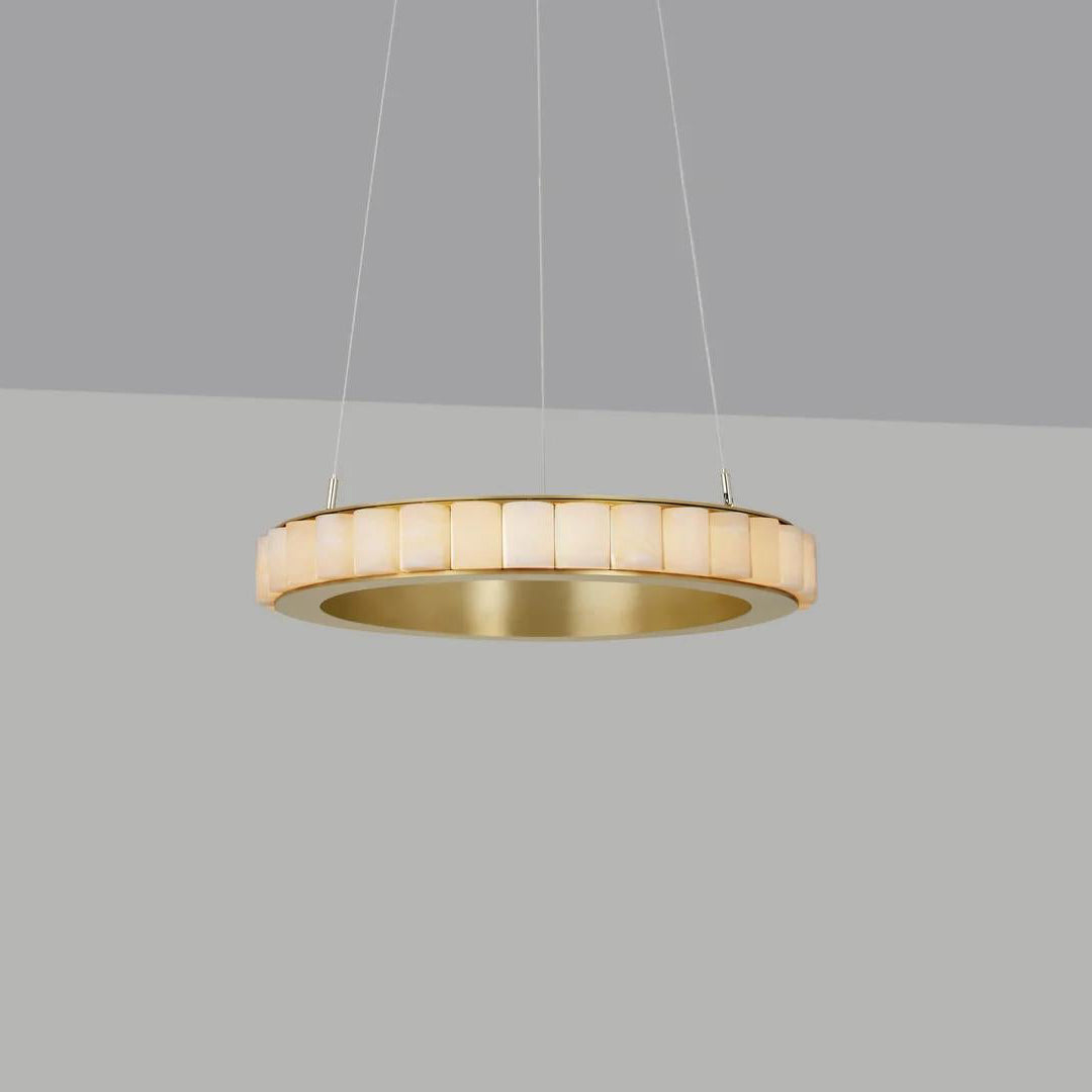 Orion Double Ring Alabaster Chandelier - Lamp Copper