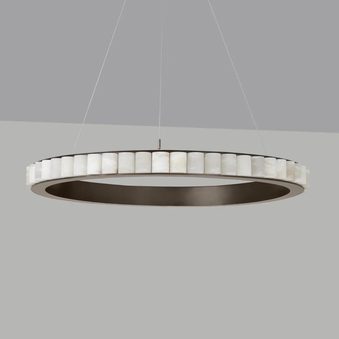 Orion Double Ring Alabaster Chandelier - Lamp Copper
