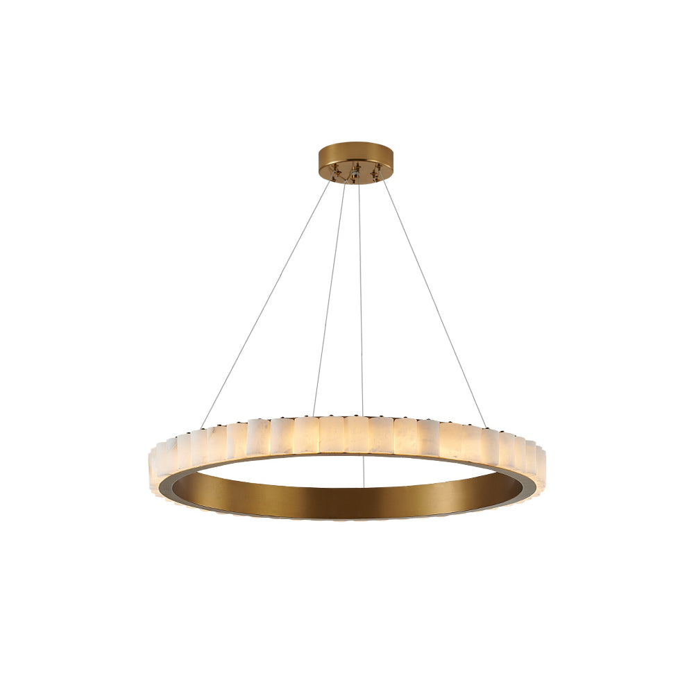 Orion Double Ring Alabaster Chandelier - Lamp Copper