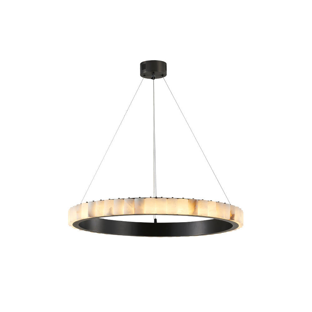 Orion Double Ring Alabaster Chandelier - Lamp Copper