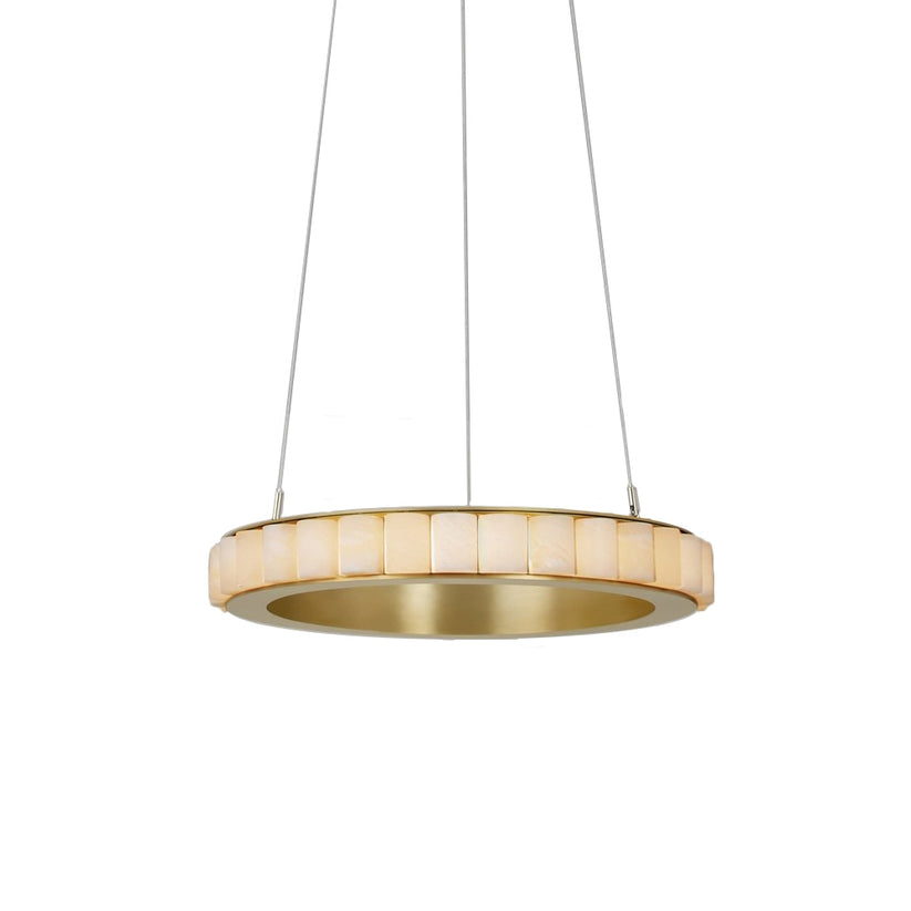 Orion Double Ring Alabaster Chandelier - Lamp Copper