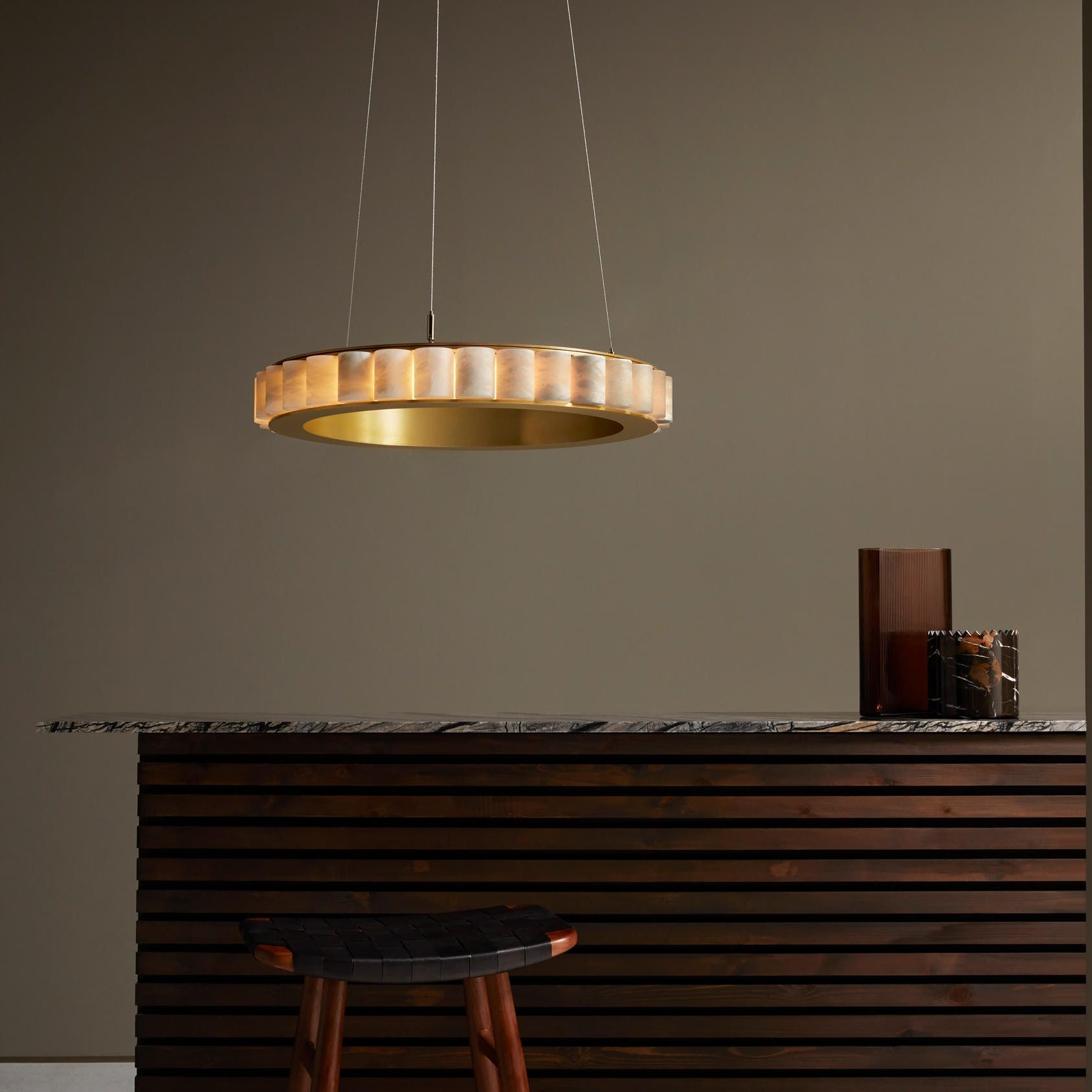 Orion Double Ring Alabaster Chandelier - Lamp Copper