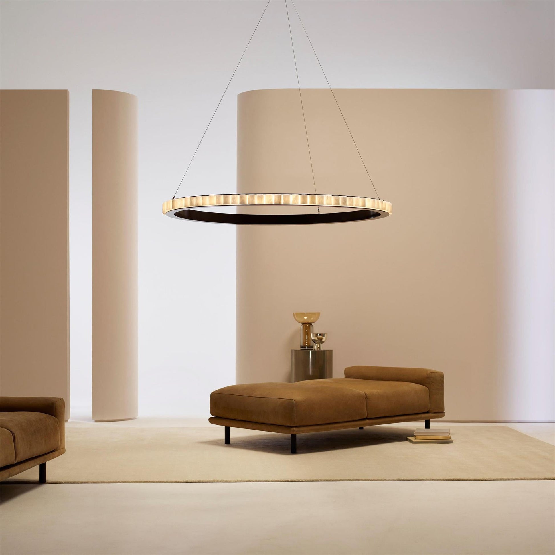 Orion Double Ring Alabaster Chandelier - Lamp Copper