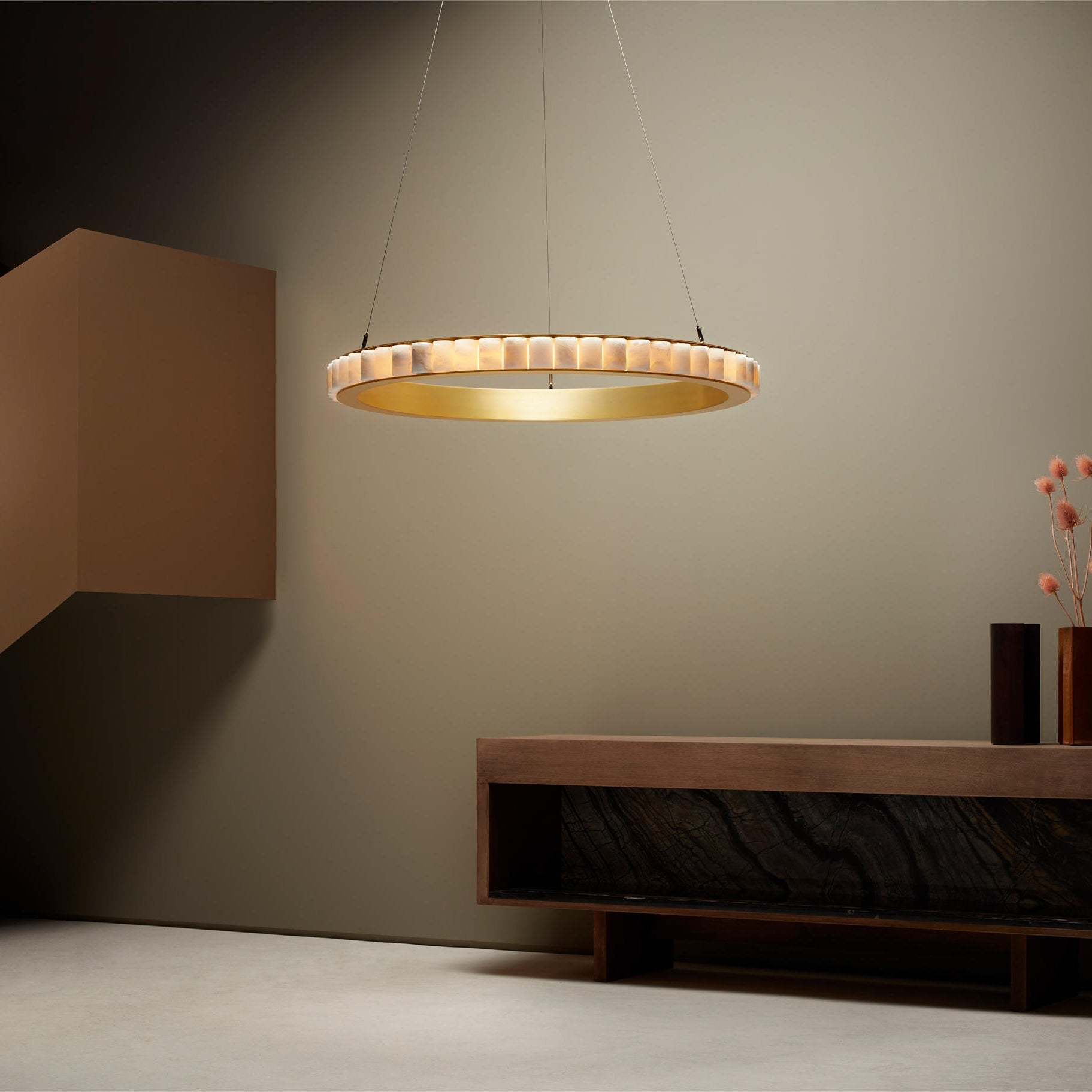 Orion Double Ring Alabaster Chandelier - Lamp Copper