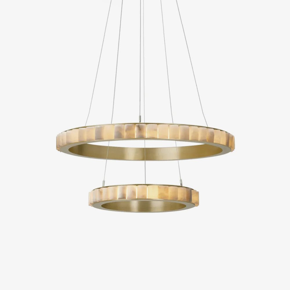 Orion Double Ring Alabaster Chandelier - Lamp Copper