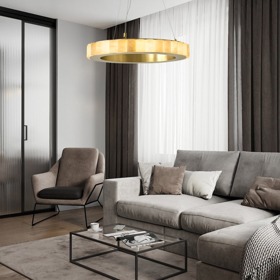 Orion Double Ring Alabaster Chandelier - Lamp Copper