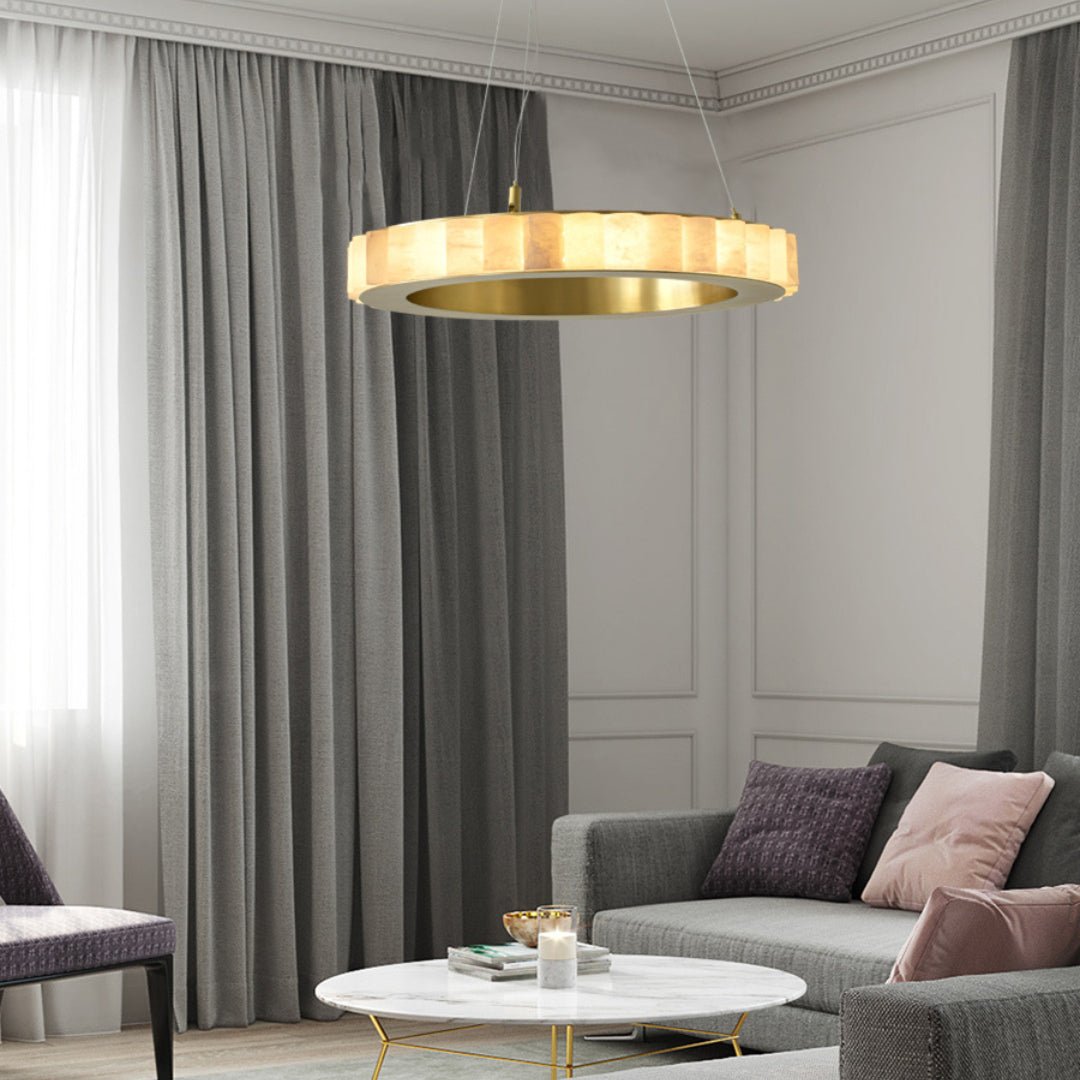 Orion Double Ring Alabaster Chandelier - Lamp Copper