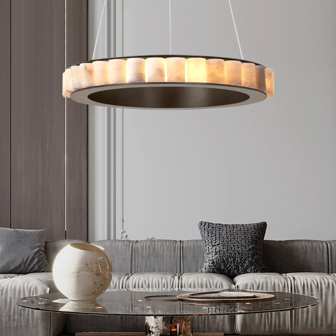 Orion Double Ring Alabaster Chandelier - Lamp Copper