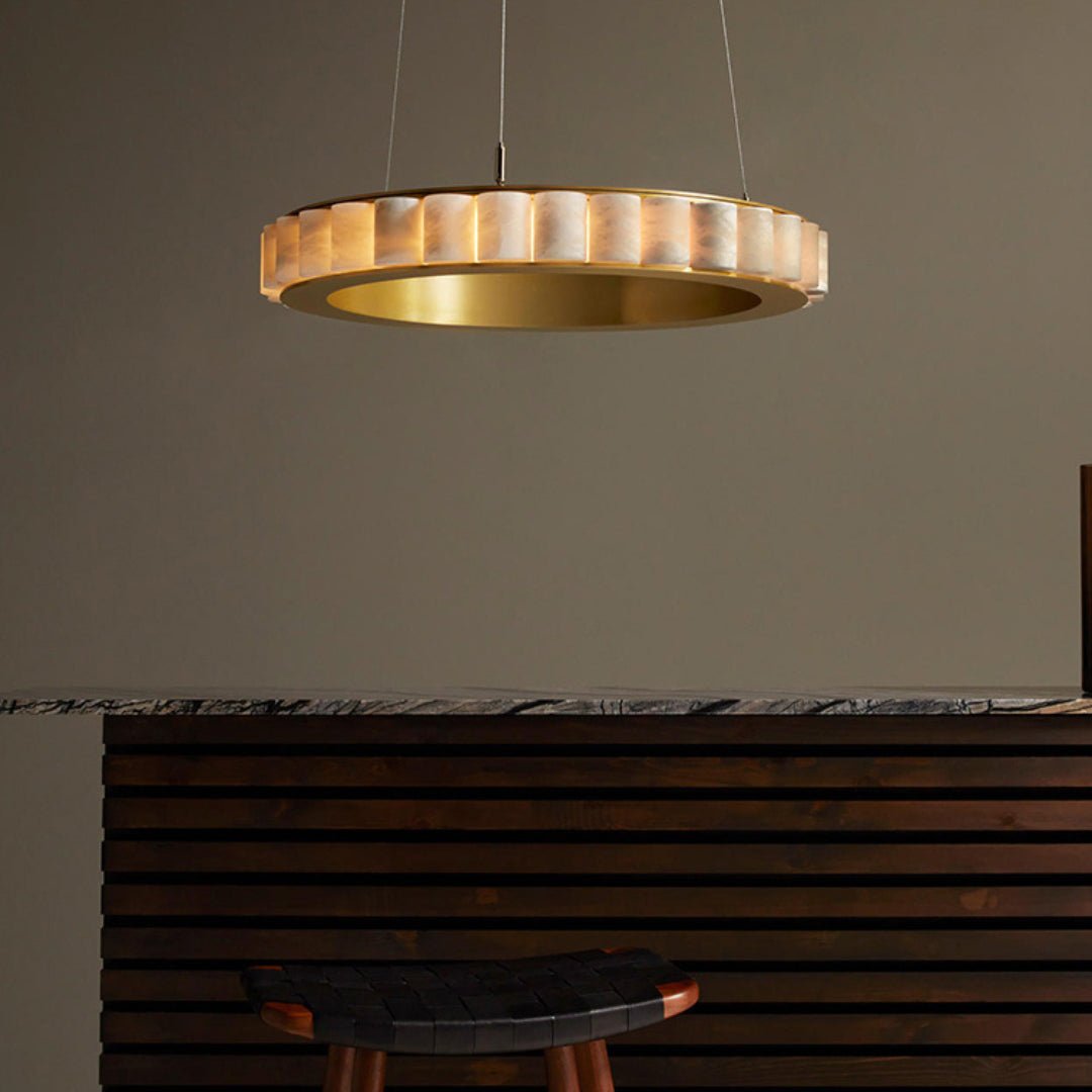 Orion Double Ring Alabaster Chandelier - Lamp Copper
