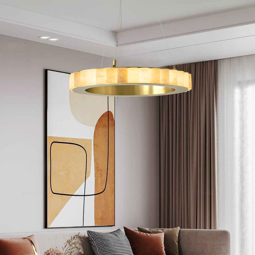 Orion Double Ring Alabaster Chandelier - Lamp Copper