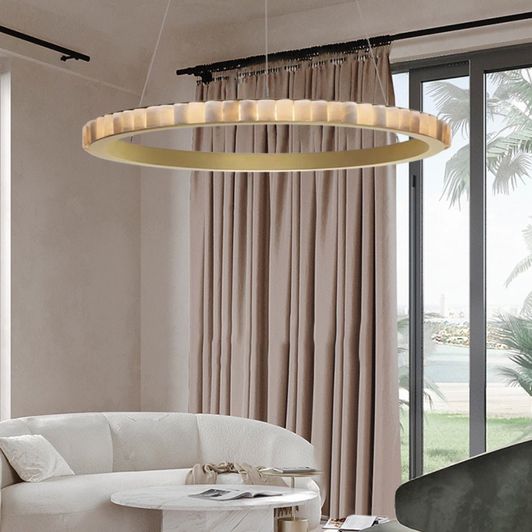 Orion Double Ring Alabaster Chandelier - Lamp Copper