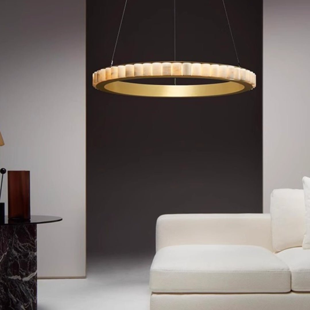 Orion Double Ring Alabaster Chandelier - Lamp Copper