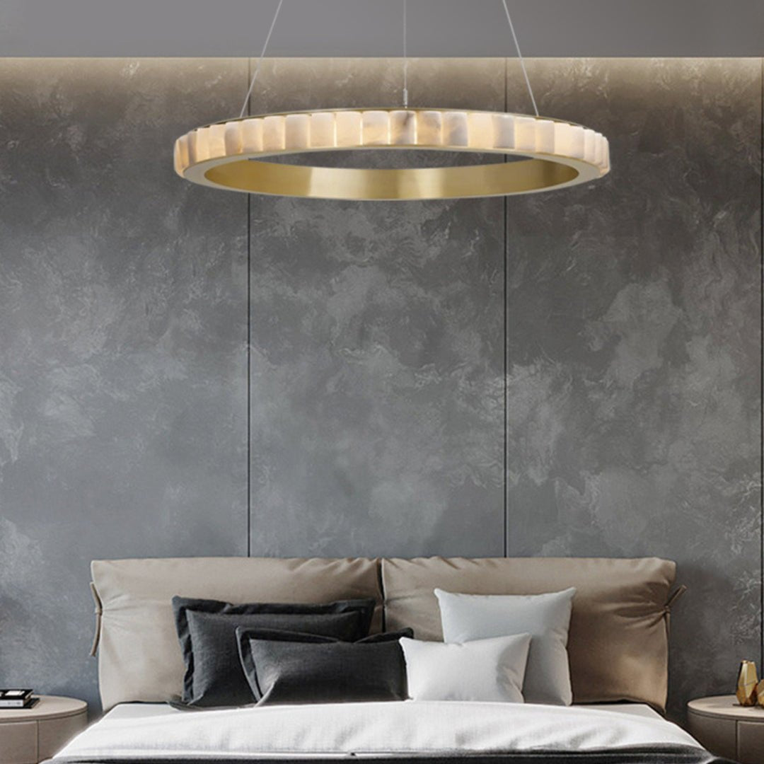 Orion Double Ring Alabaster Chandelier - Lamp Copper