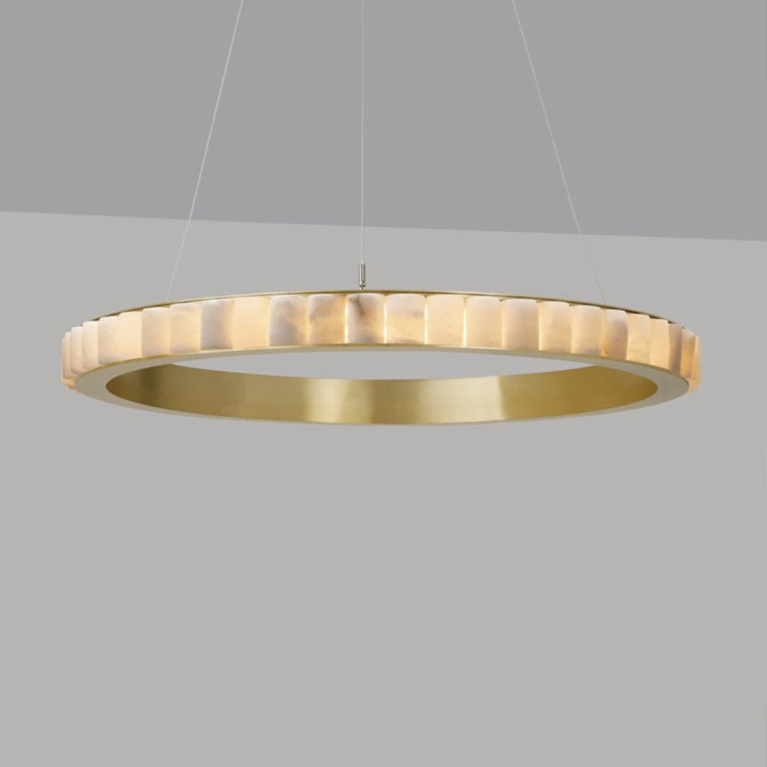 Orion Double Ring Alabaster Chandelier - Lamp Copper