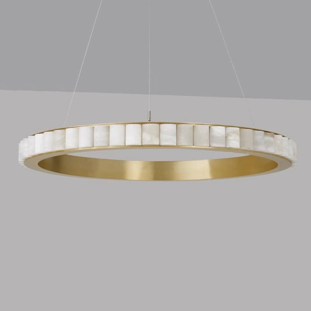 Orion Double Ring Alabaster Chandelier - Lamp Copper