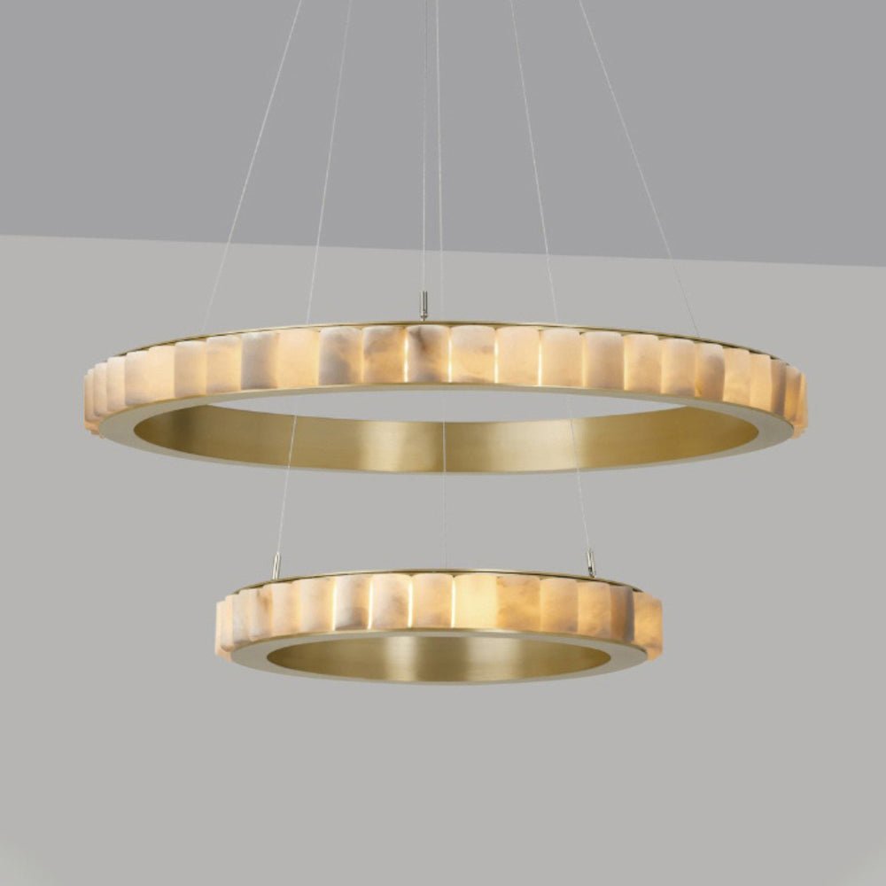 Orion Double Ring Alabaster Chandelier - Lamp Copper