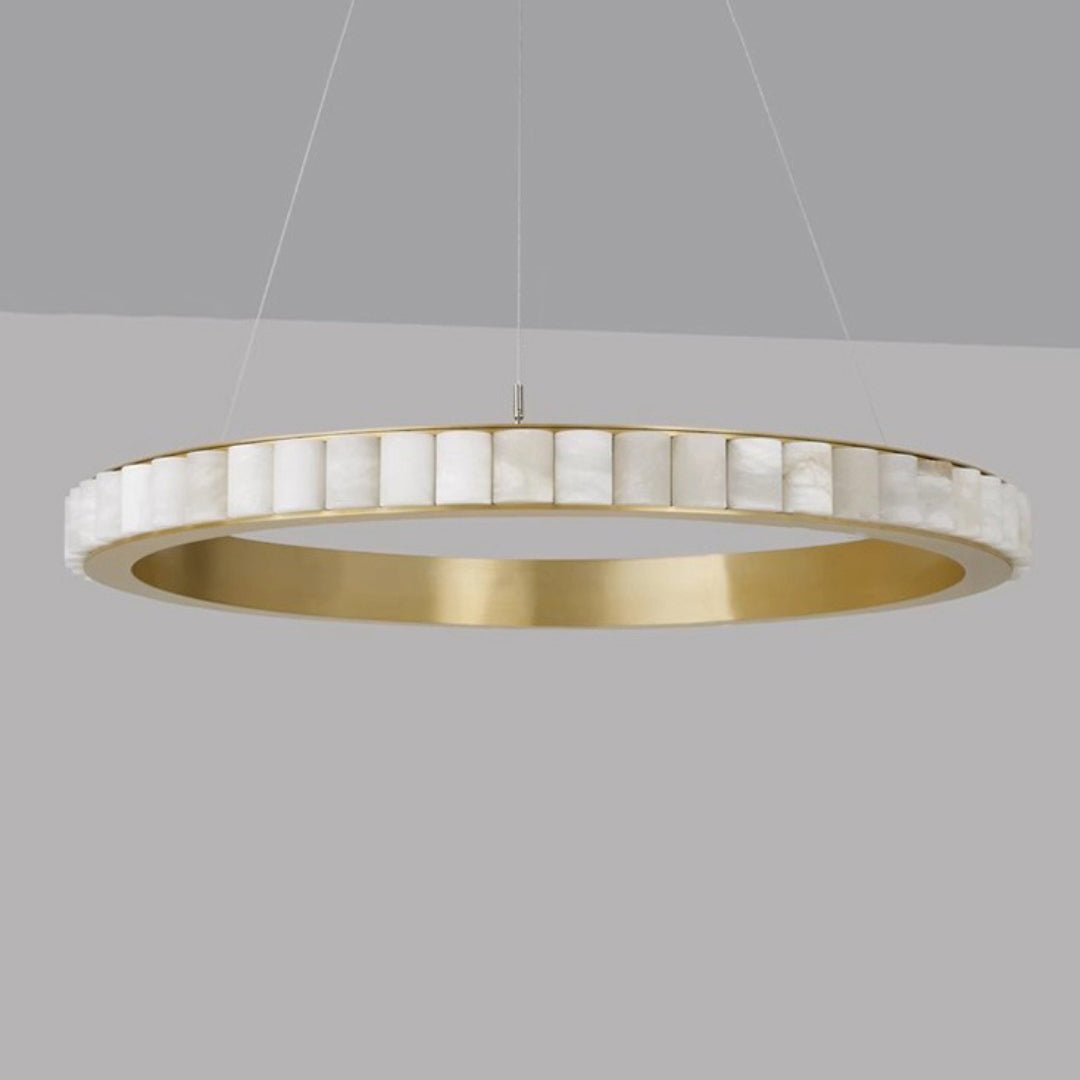 Orion Double Ring Alabaster Chandelier - Lamp Copper