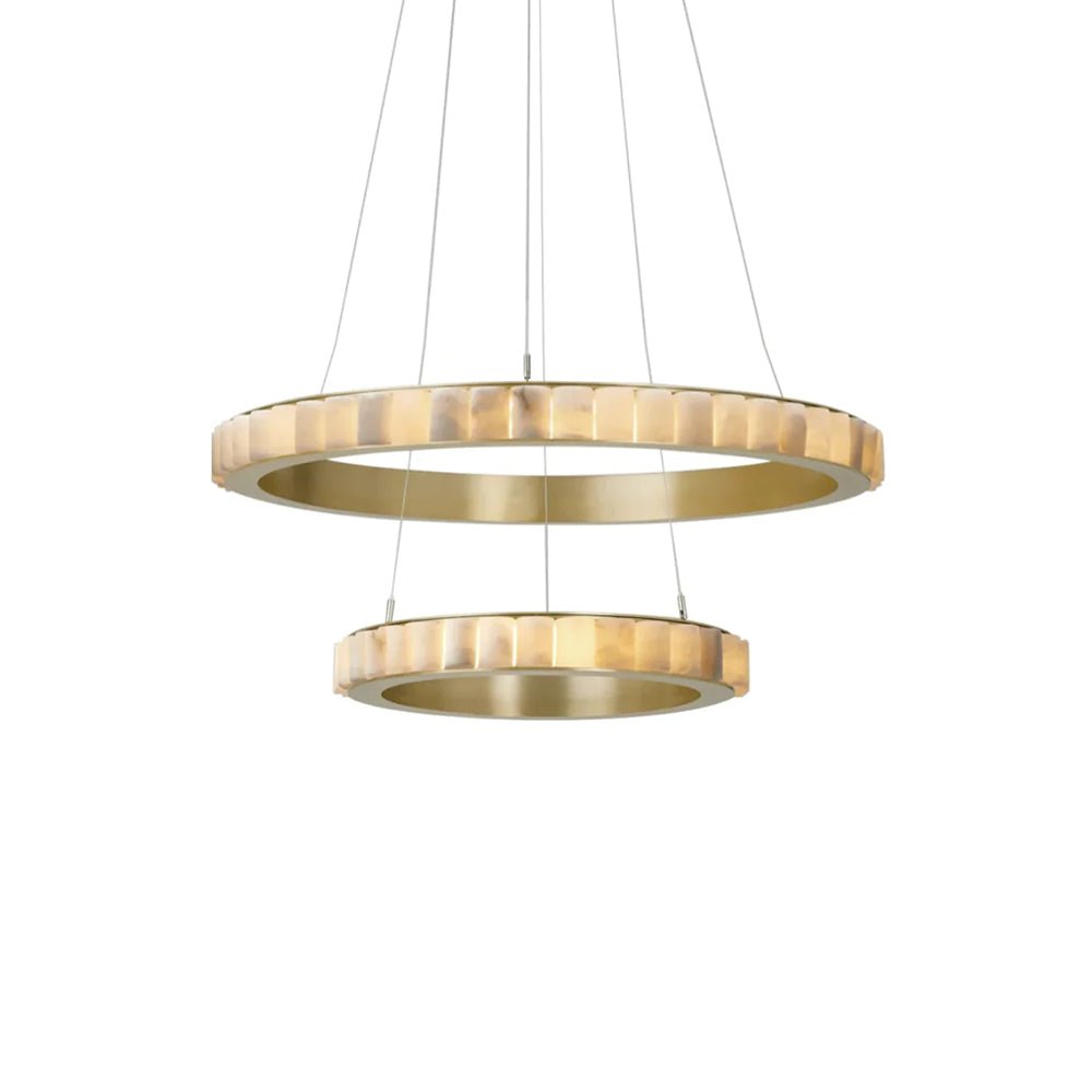 Orion Double Ring Alabaster Chandelier - Lamp Copper