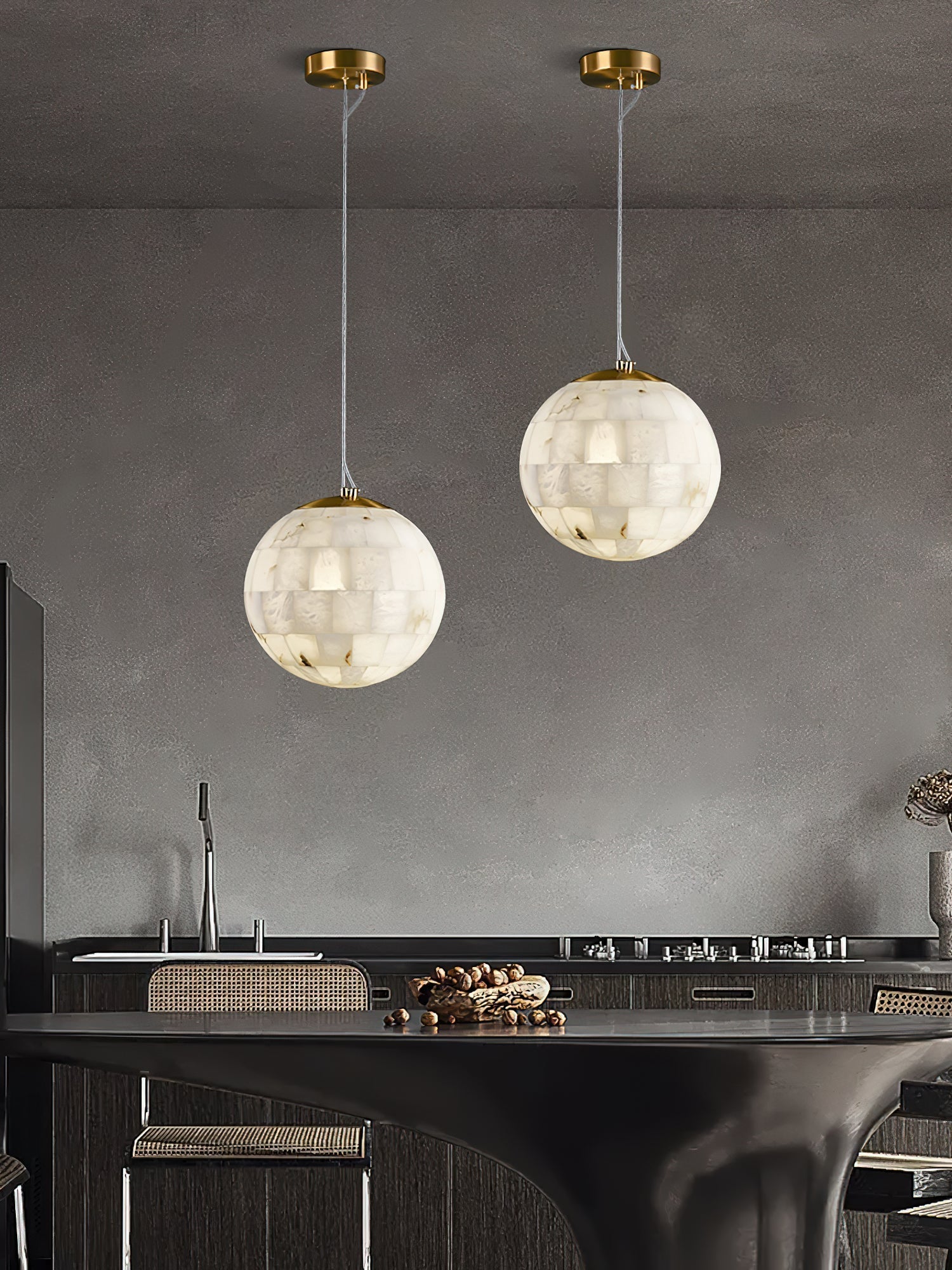 Fljotuvye Modern Ball Alabaster Pendant Light - Lamp Copper