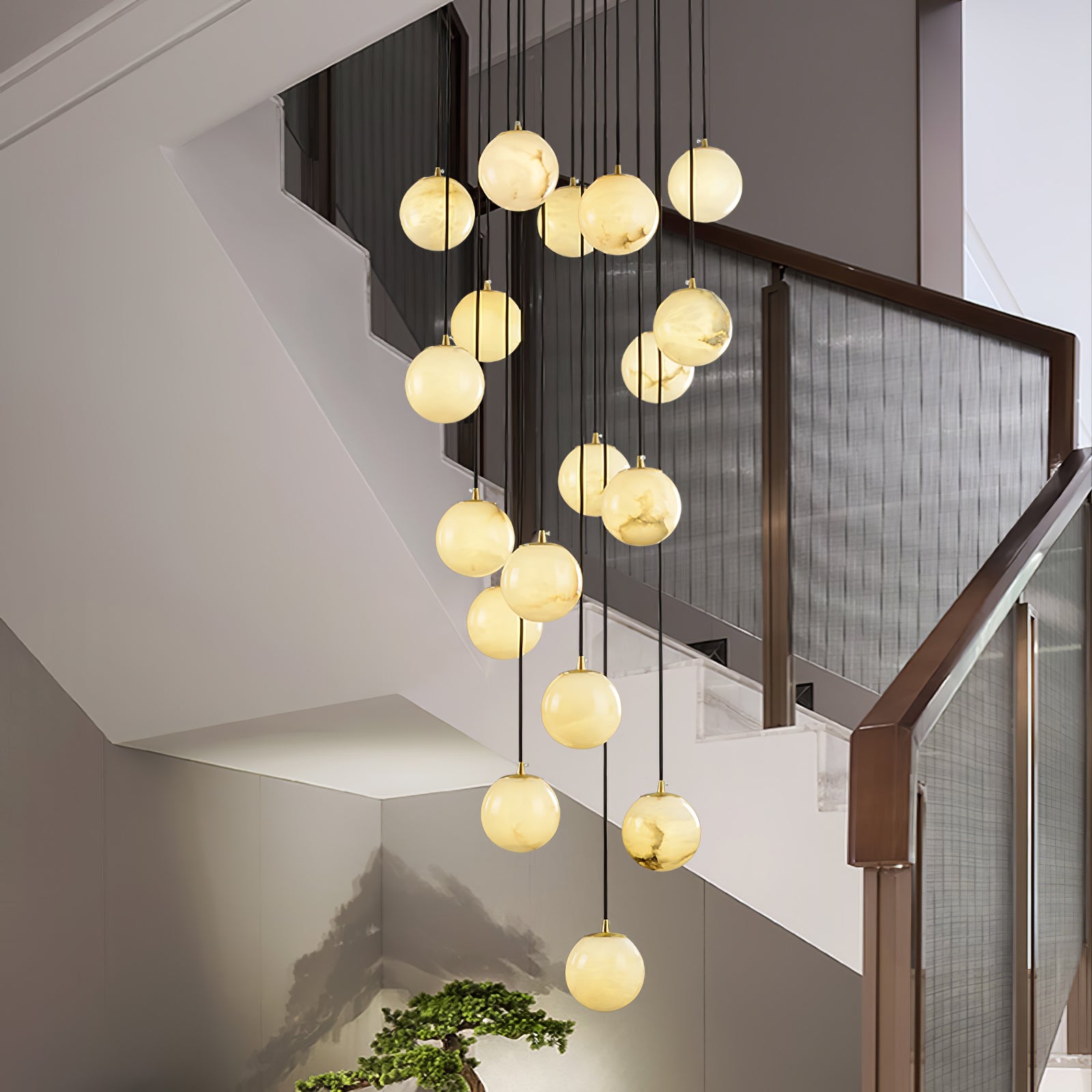 Alabaster Chandelier Balls Cluster - Lamp Copper