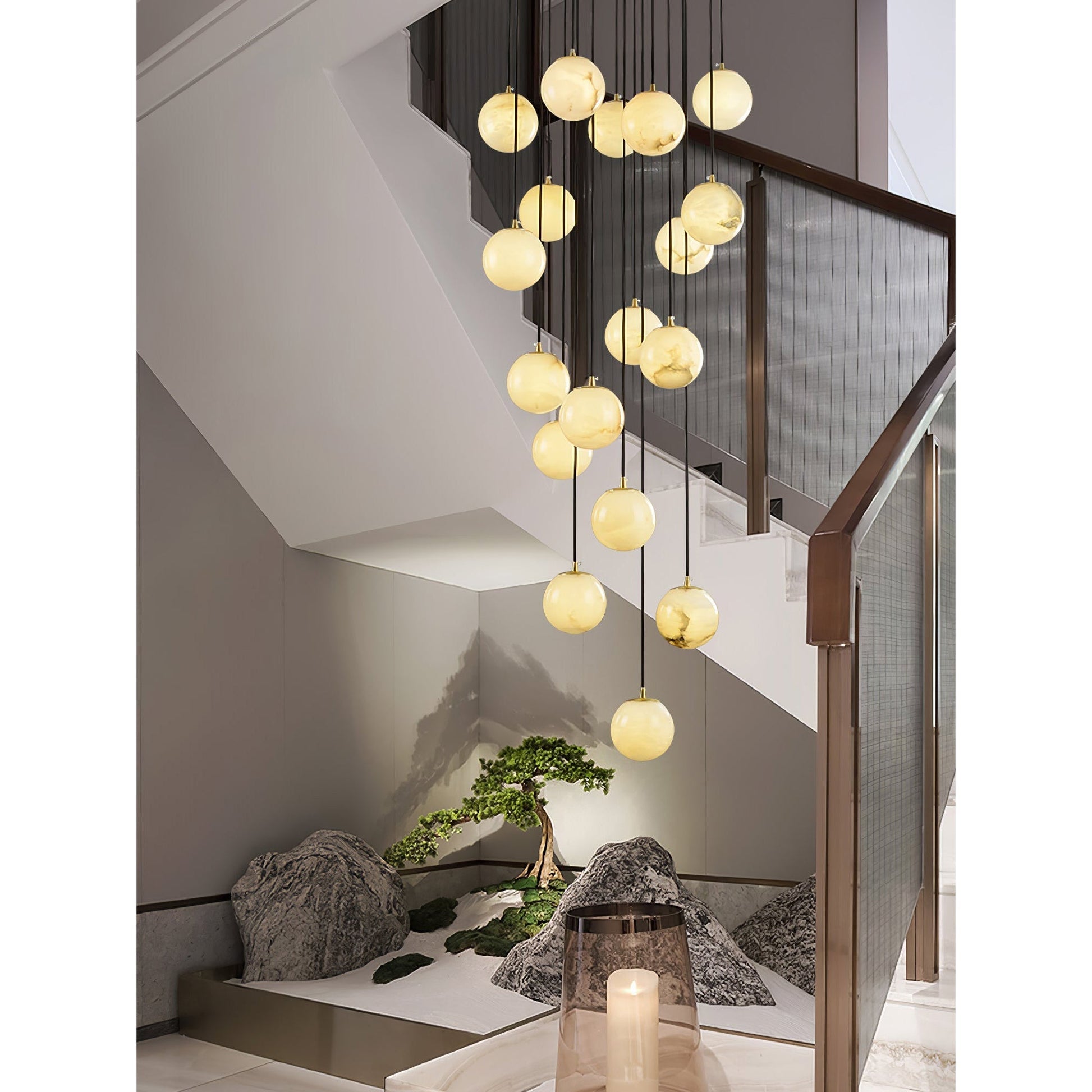 Gloruvye Balls Modern Cluster Alabaster Chandelier - Lamp Copper