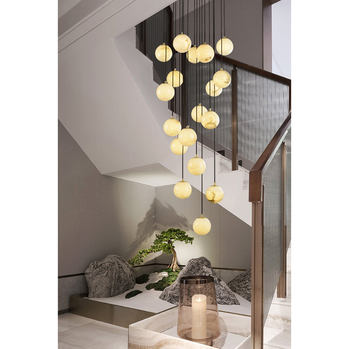 Alabaster Chandelier Balls Cluster - Lamp Copper