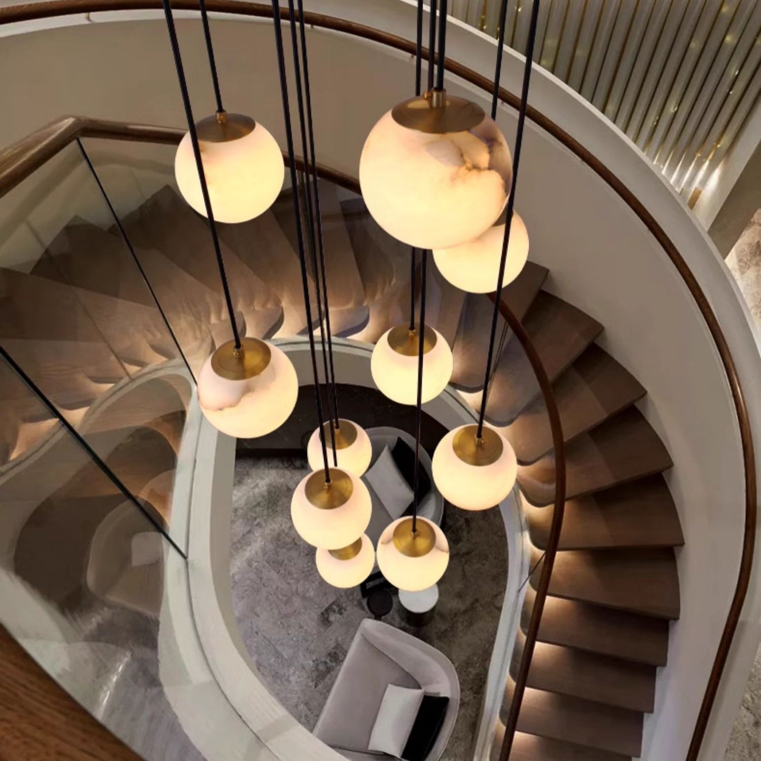 Alabaster Chandelier Balls Cluster - Lamp Copper