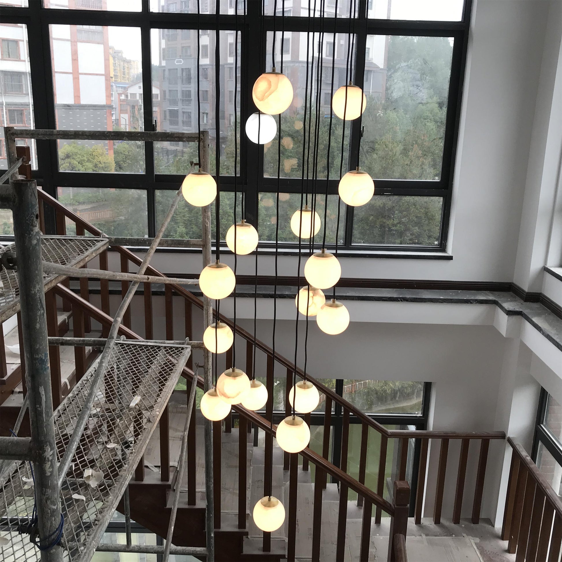 Gloruvye Balls Modern Cluster Alabaster Chandelier - Lamp Copper
