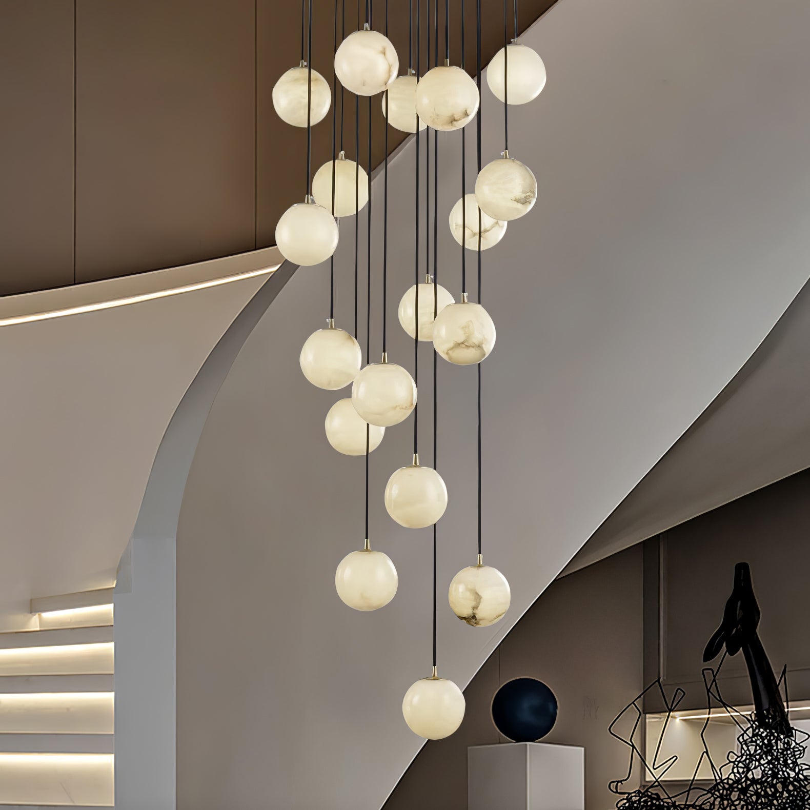 Gloruvye Balls Modern Cluster Alabaster Chandelier - Lamp Copper