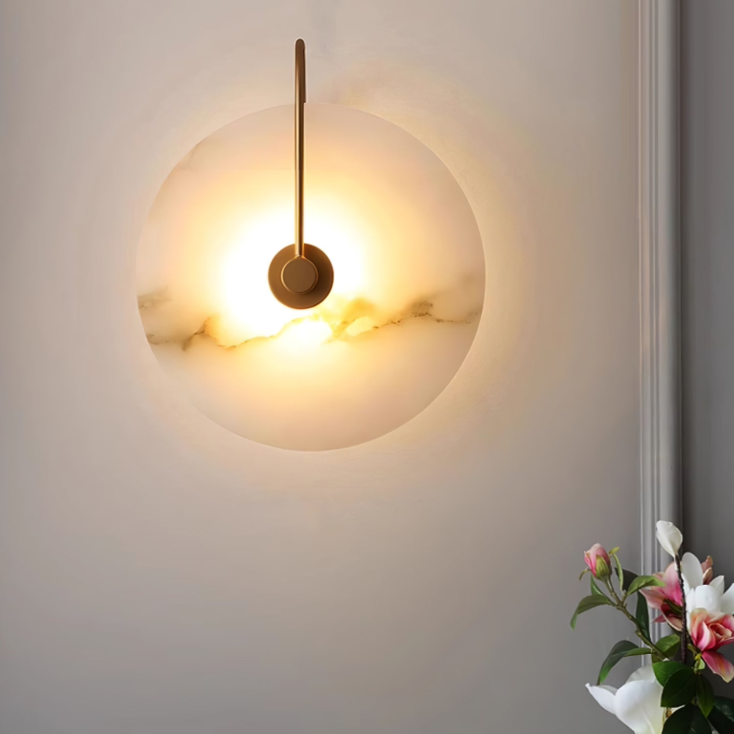 Kristy Alabaster LED Wall Lamp Round Iconic Circular - Lamp Copper