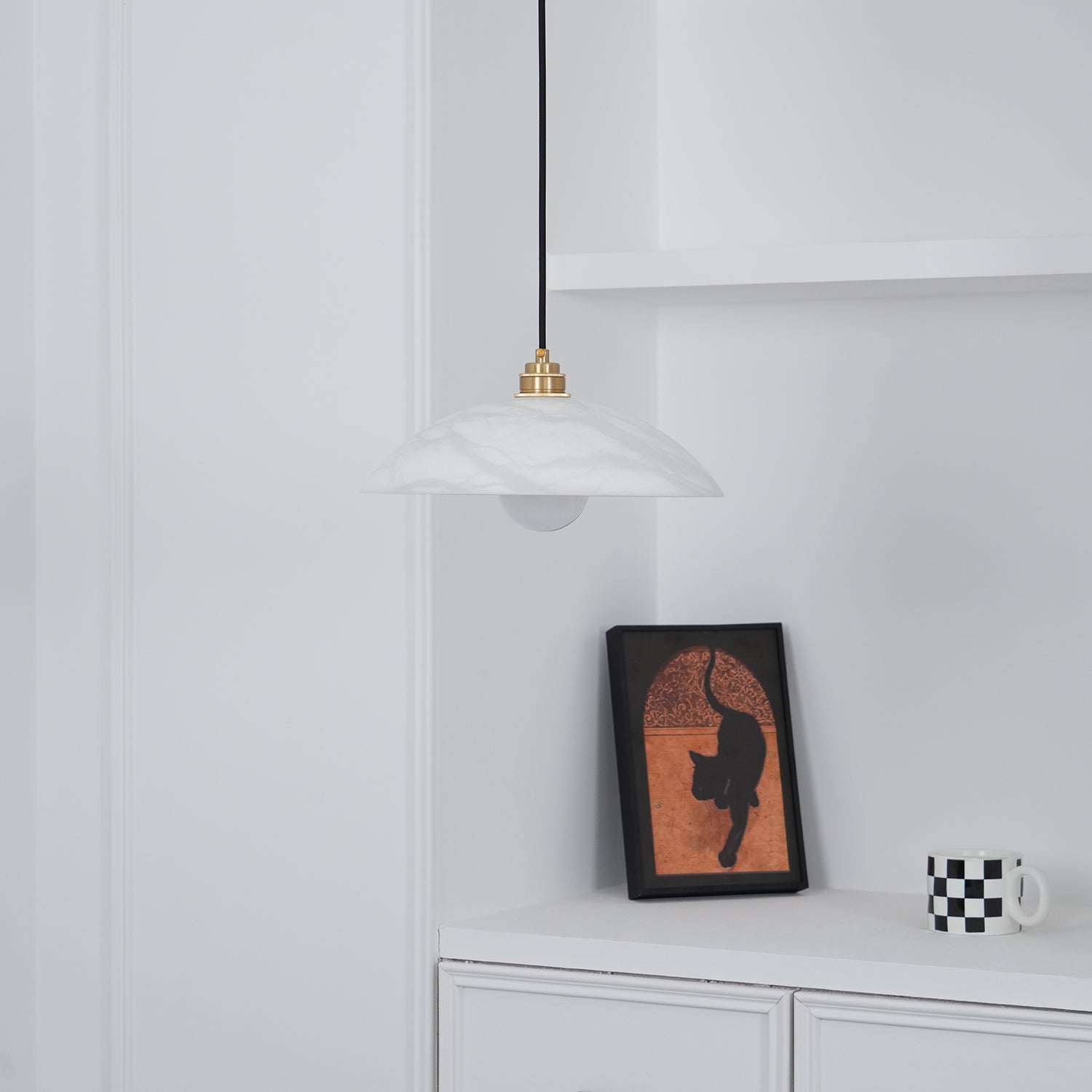 Delin Dome Pendant Light Alabaster &Brass - Lamp Copper