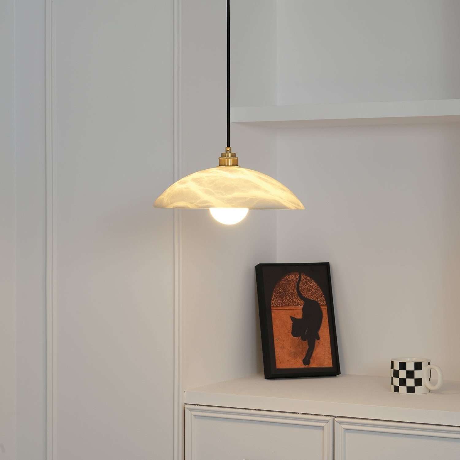 Delin Dome Pendant Light Alabaster &Brass - Lamp Copper