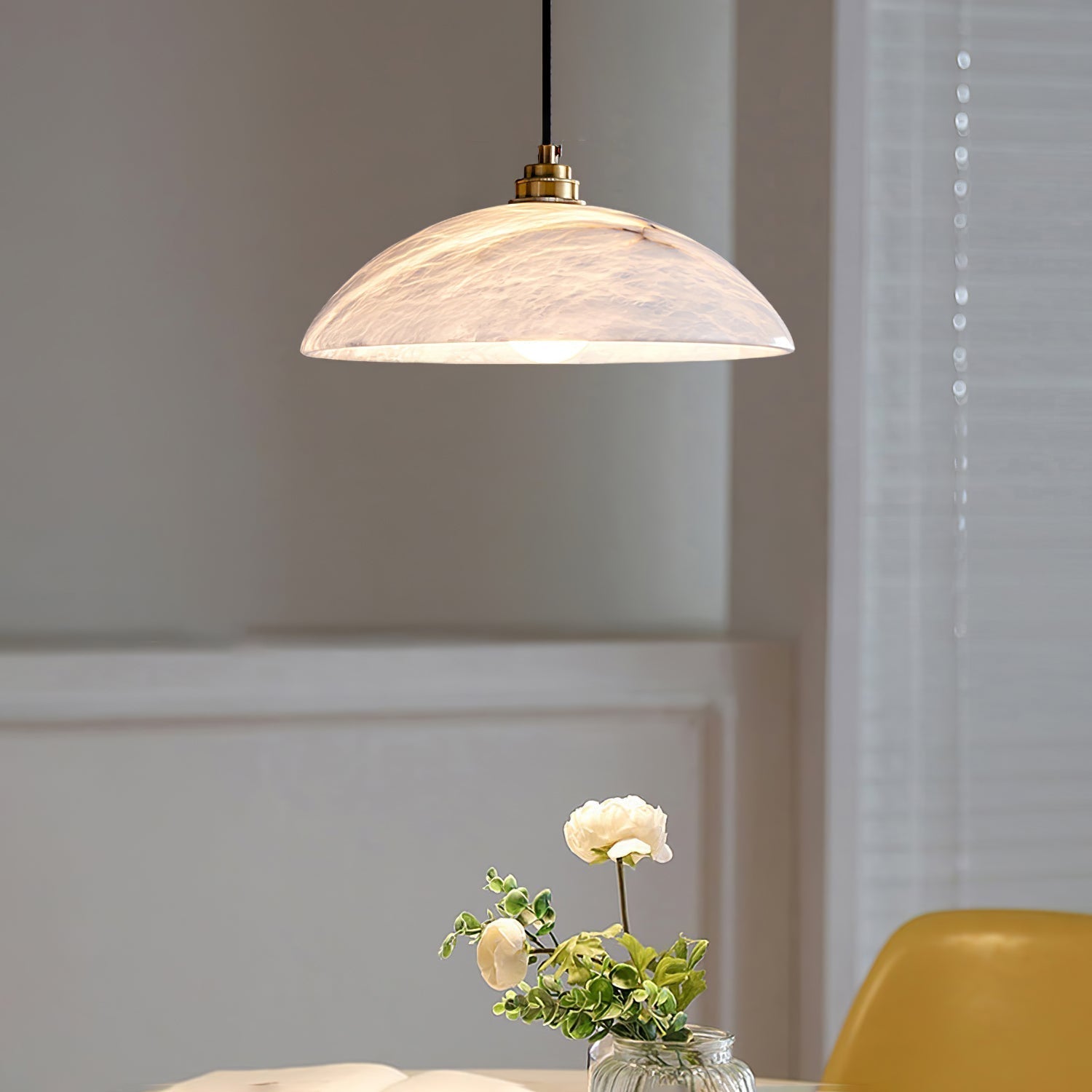Delin Dome Pendant Light Alabaster &Brass - Lamp Copper