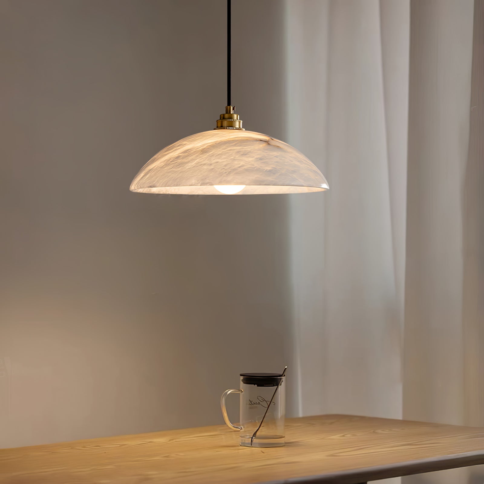 Delin Dome Pendant Light Alabaster &Brass - Lamp Copper