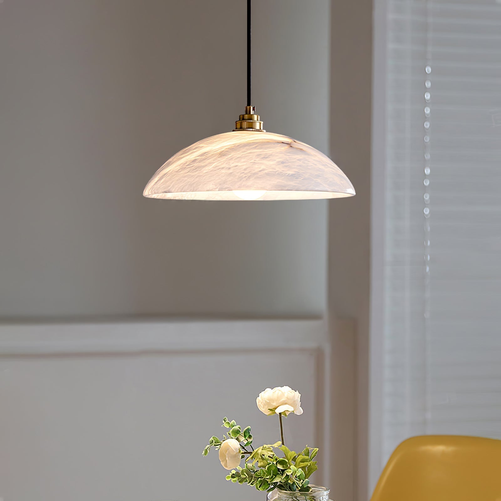 Delin Dome Pendant Light Alabaster &Brass - Lamp Copper